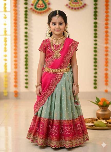 Pavitra Ugadi Silk Pink Kids wear manufacturer in India